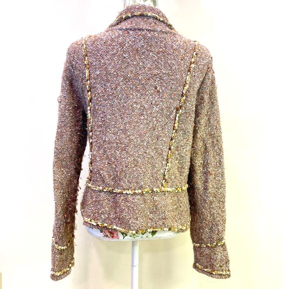 Coldwater Creek Women’s Med Moto Zip Front Jacket Knit Tweed Tan - Picture 3 of 9